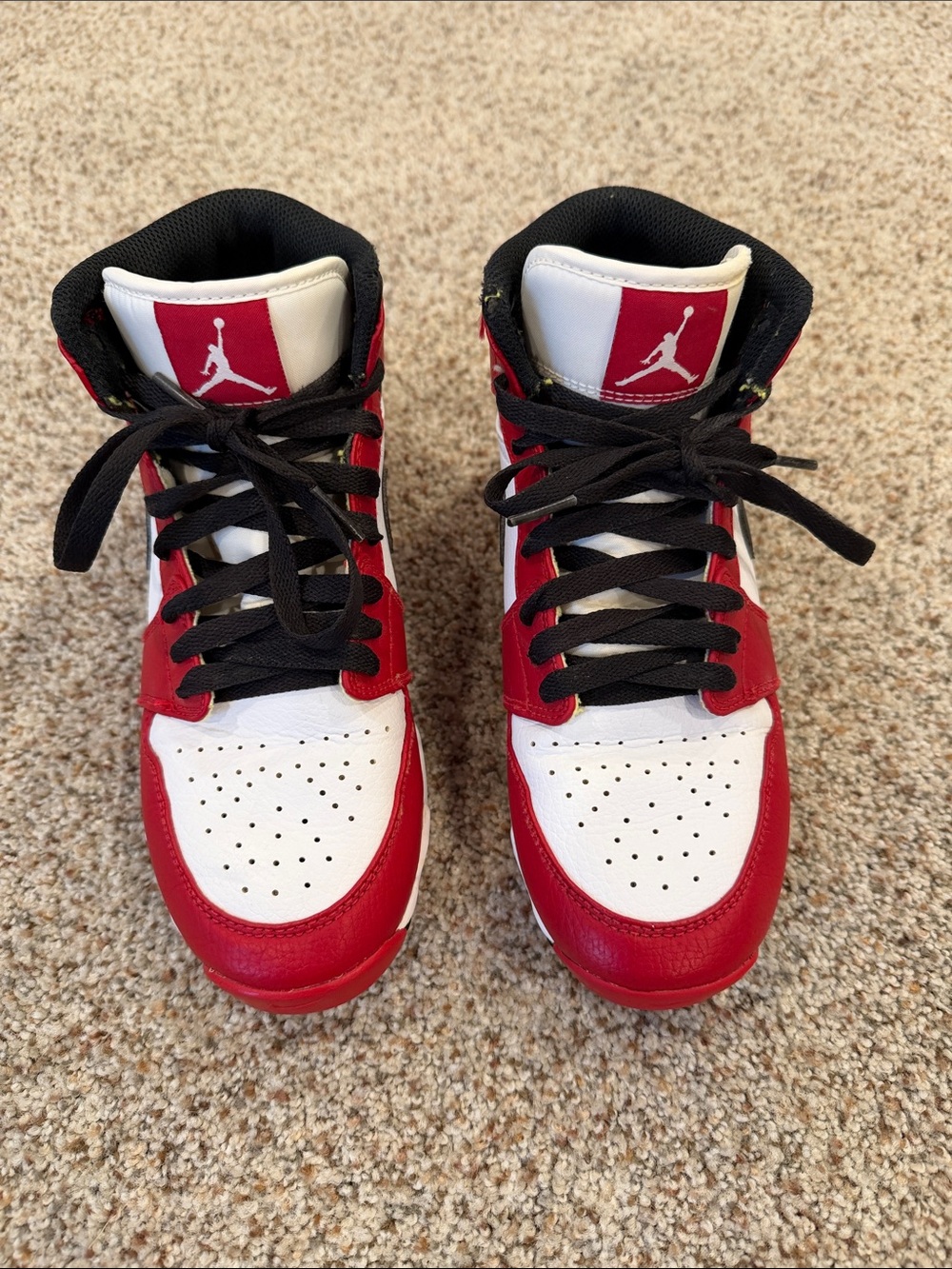 Jordan Kids High-Top Baseball Cleats in Red, White & Black